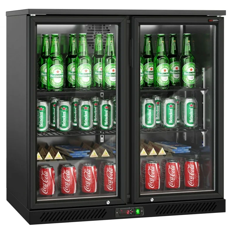 Achat Immédiat Arrière-bar 2 portes vitrées battantes - 220 litres - 900 x 505 x 895 mm - extérieur et intérieur noir -PREMIUM