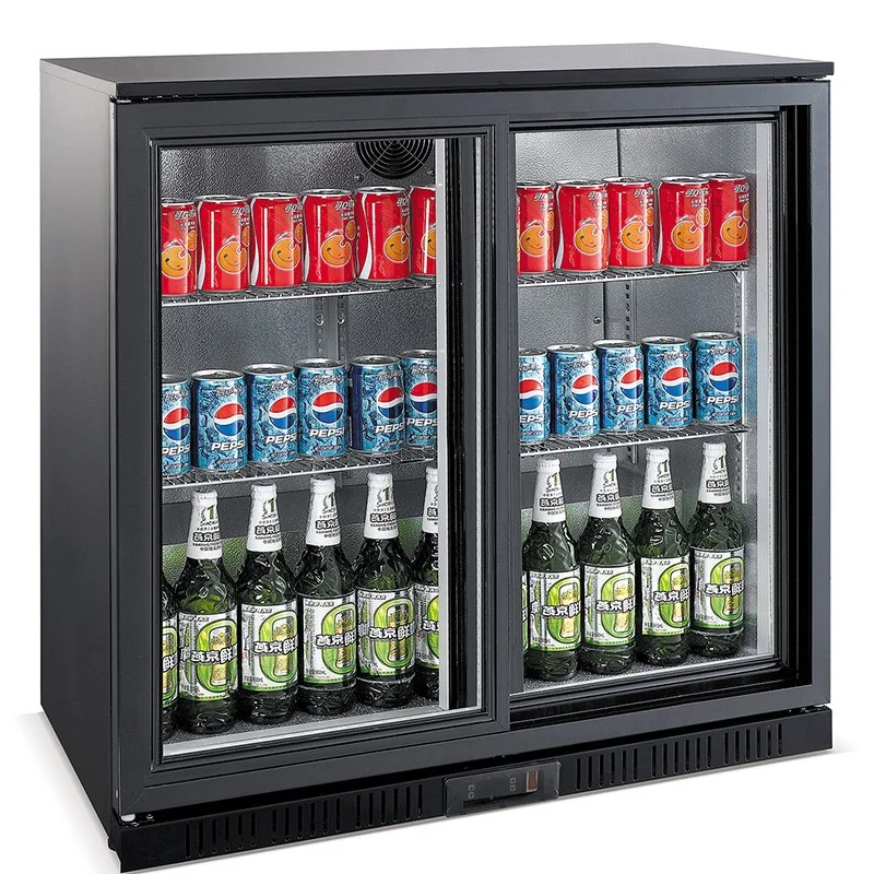Arrière-bar noir - 2 portes vitrée coulissantes - 208 litres - HAUTEUR 900 mm - Combisteel Meilleur Choix