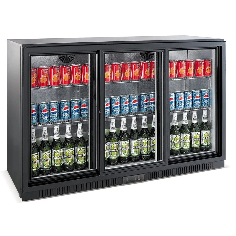Dernière Chance Arrière-bar noir - 3 portes vitrée coulissantes - 330 litres - HAUTEUR 900 mm - Combisteel