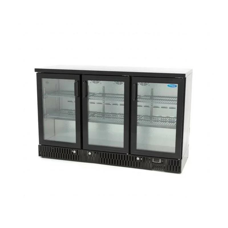 Promotion Arrière-bar noir - 3 portes vitrées battantes - 341 litres - Hauteur 850 mm