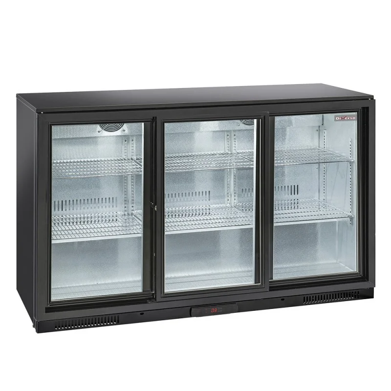 Livraison Express Refroidisseur de bouteilles ventilé à 3 portes coulissantes avec éclairage LED et régulation électronique