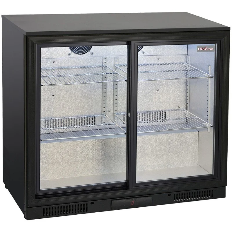 Refroidisseur de bouteilles ventilé avec portes vitrées coulissantes et éclairage LED Prix Choc