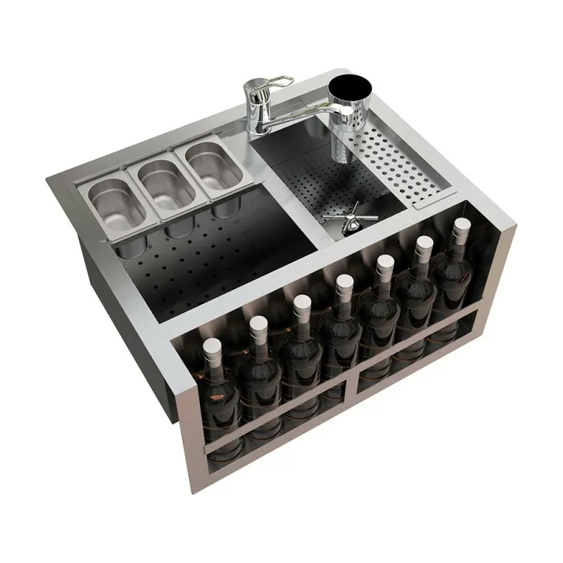 Station cocktail encastrable 42L - Evier à droite - Complet avec mitigeur, planche à découper et bas gastronorme GN 1/9 Commander Vite