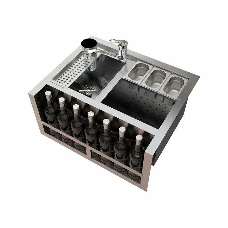 Station cocktail encastrable 42L - Evier à gauche - Complet avec mitigeur, planche à découper et bas gastronorme GN 1/9 Usine Directe