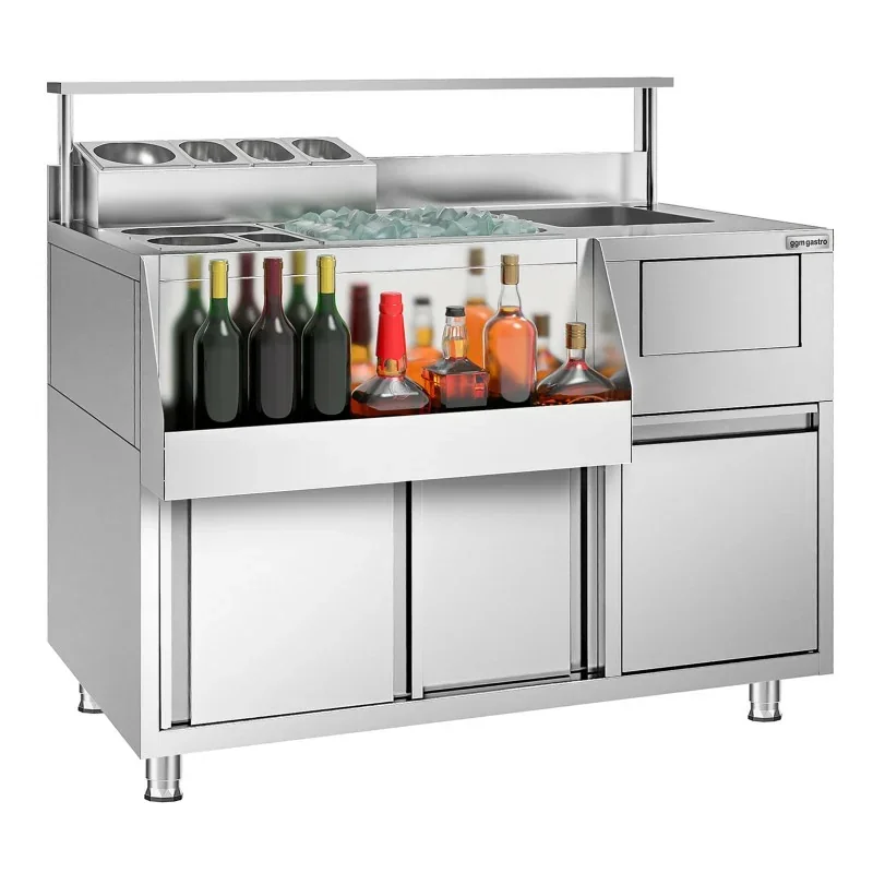 Table de préparation pour cocktails - acier inoxydable - 1200x720 mm - avec 2 portes coulissantes Solde
