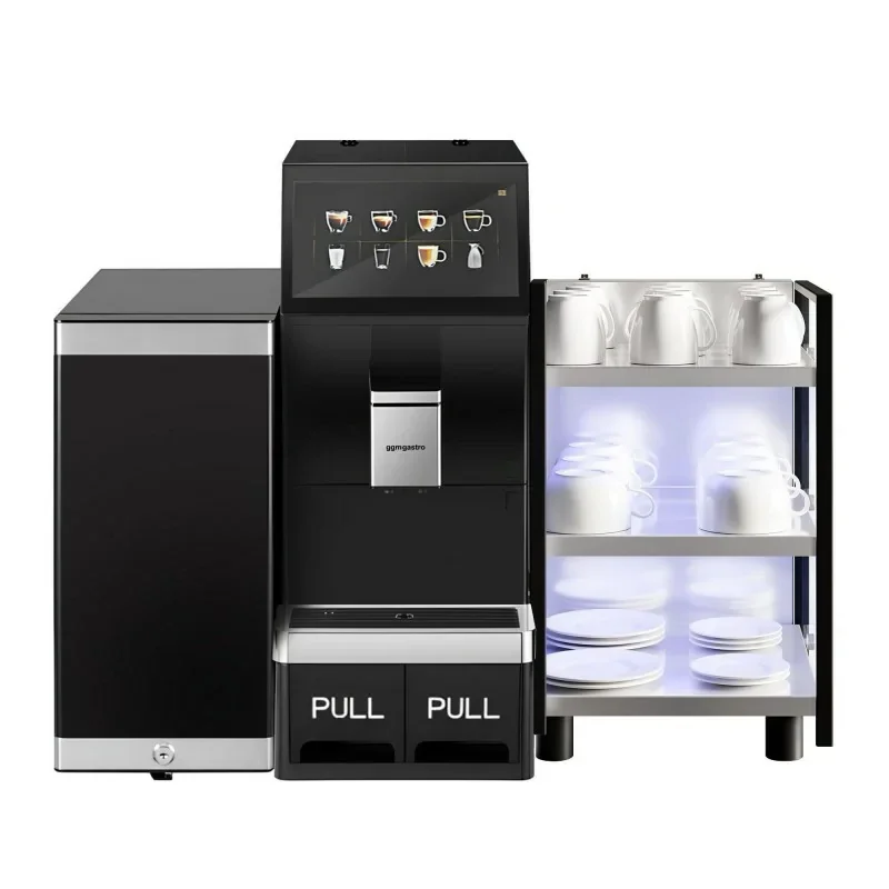 Machine à café automatique - 1,3 kW - Écran tactile 10 pouces - incl. Chauffe-tasses et Réfrigérateur à lait Remise