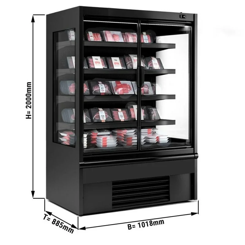 Offre Du Jour Vitrine murale réfrigérée full black positive +2/+4°C - 2 portes vitrées battantes - 1020 mm x 885 x 2000 mm