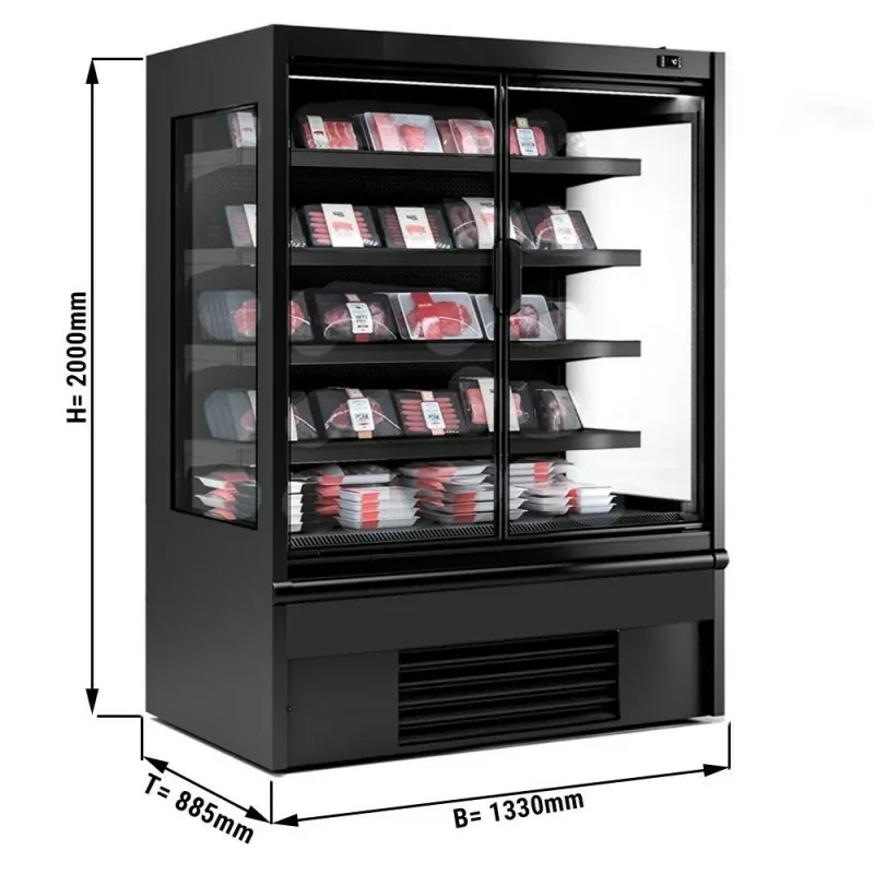 Vitrine murale réfrigérée full black positive +2/+4°C - 2 portes vitrées battantes - 1330 mm x 885 x 2000 mm Produit De Marque