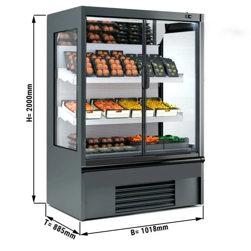 Vitrine murale réfrigérée grise pour fruits et légumes +4/+6°C - 2 portes vitrées battantes - 1020 x 885 x 2000 mm Petit Prix