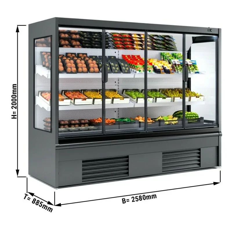 Authentique Vitrine murale réfrigérée grise pour fruits et légumes +4/+6°C - 4 portes vitrées battantes