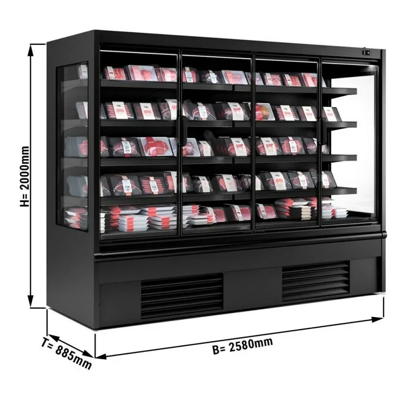 Achetez Aujourd’hui Vitrine murale réfrigérée pour charcuterie, lait ou boissons - T° +2/+4°C - 4 portes vitrées battantes - 2580 mm x 885 x 2000 mm