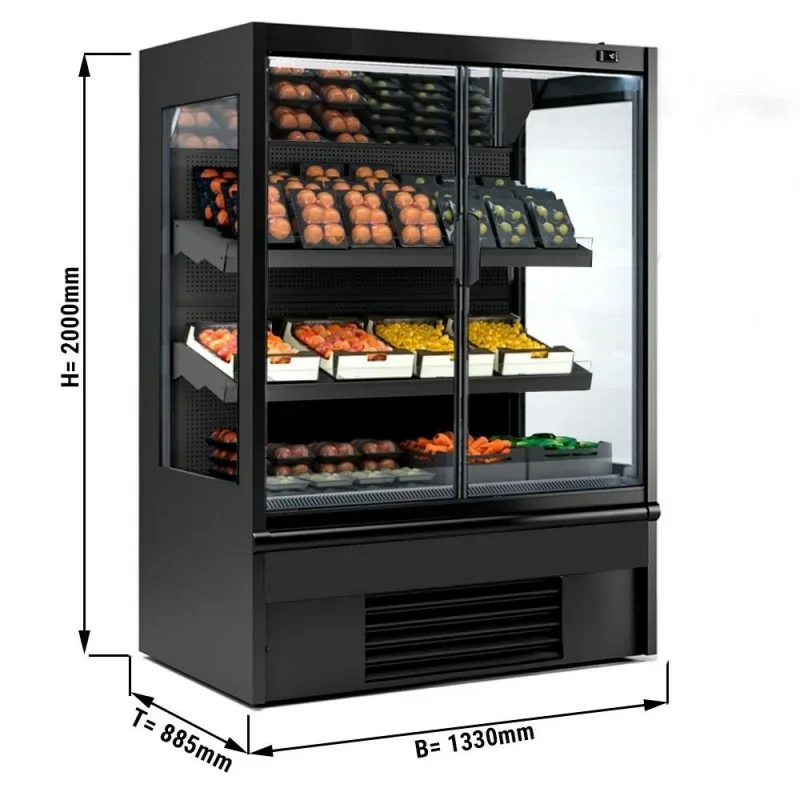 Vitrine murale réfrigérée pour fruits et légumes +4/+6°C - 2 portes vitrées battantes - 1330 mm x 885 x 2000 mm Prix Cassé