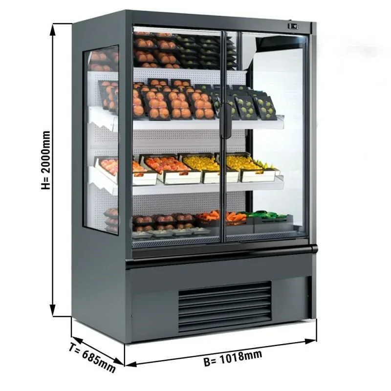 Vitrine murale réfrigérée pour fruits et légumes grise +4/+6°C - 2 portes vitrées battantes - 1018 mm x 685 x 2000 mm Retour Gratuit