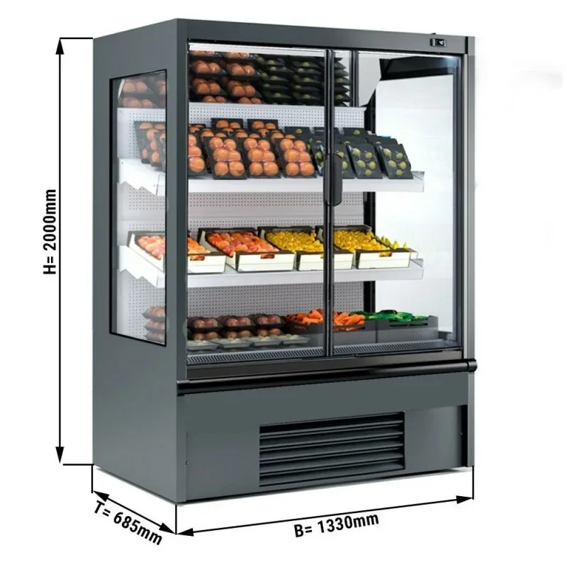 Vitrine murale réfrigérée pour fruits et légumes grise +4/+6°C - 2 portes vitrées battantes - 1330 mm x 685 x 2000 mm Pas Cher
