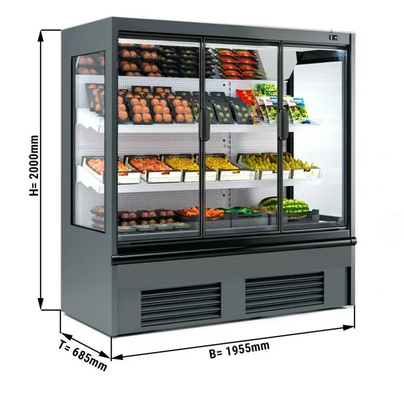 Achetez Aujourd’hui Vitrine murale réfrigérée pour fruits et légumes grise +4/+6°C - 3 portes vitrées battantes - 1955 mm x 685 x 2000 mm