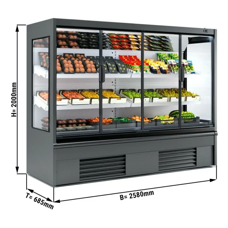 Vitrine murale réfrigérée pour fruits et légumes grise +4/+6°C - 4 portes vitrées battantes - 1580 mm x 685 x 2000 mm Remise