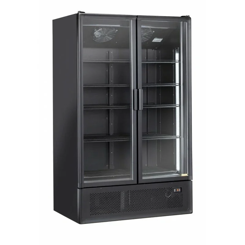 Super Prix Vitrine réfrigérée verticale à boissons full black 1200 litres - 2 portes battantes - 0°/+7°C
