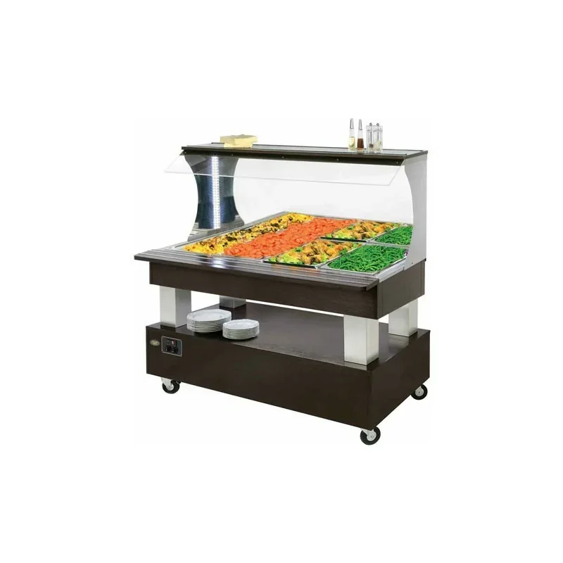 Salad'Bar mural avec miroir chauffant bain-marie - 4 bacs GN 1/1 - central/mobile Expédié Aujourd’hui
