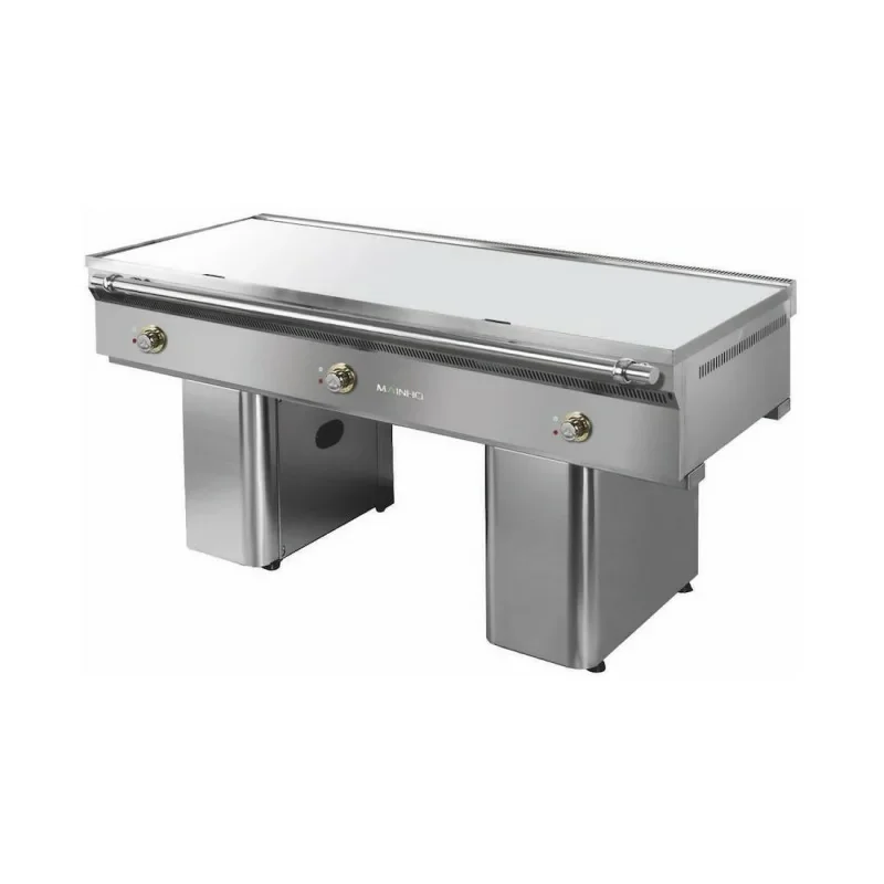Teppanyaki électrique plaque lisse chromée sur support - 180.5 x 82 x 86 cm - Surface utile : 180 x 70 cm - Mainho Réduction