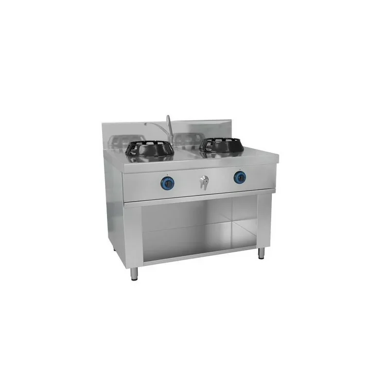 Haute Qualité Wok à gaz 2 brûleurs + robinet eau - 28 kW