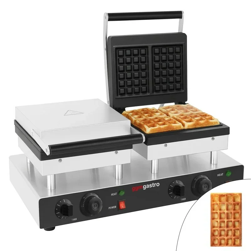 Gaufrier double manuel – 4 kW – 2 gaufres de Bruxelles – plaques de cuisson revêtues de téflon Livraison Gratuite