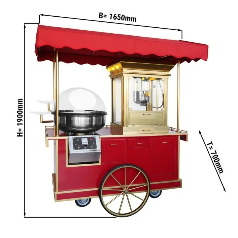 Offre Exclusive Machine à pop corn et machine barbe à papa avec chariot - couleur rouge - - Éclairage inclus