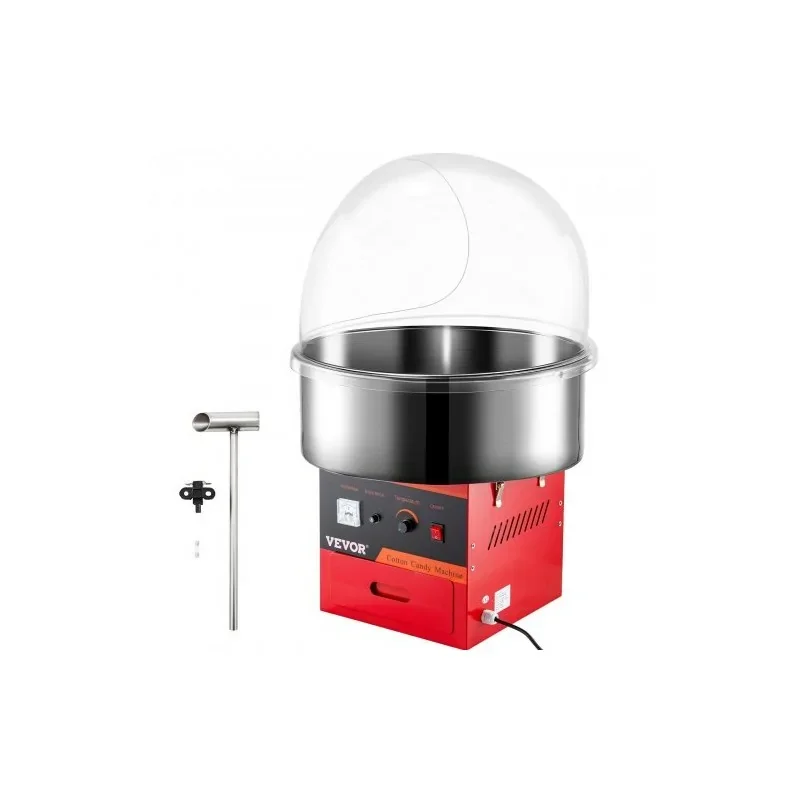Machine barbe à papa professionnelle + couvercle brillant avec température réglable - Couleur rouge Bon Plan