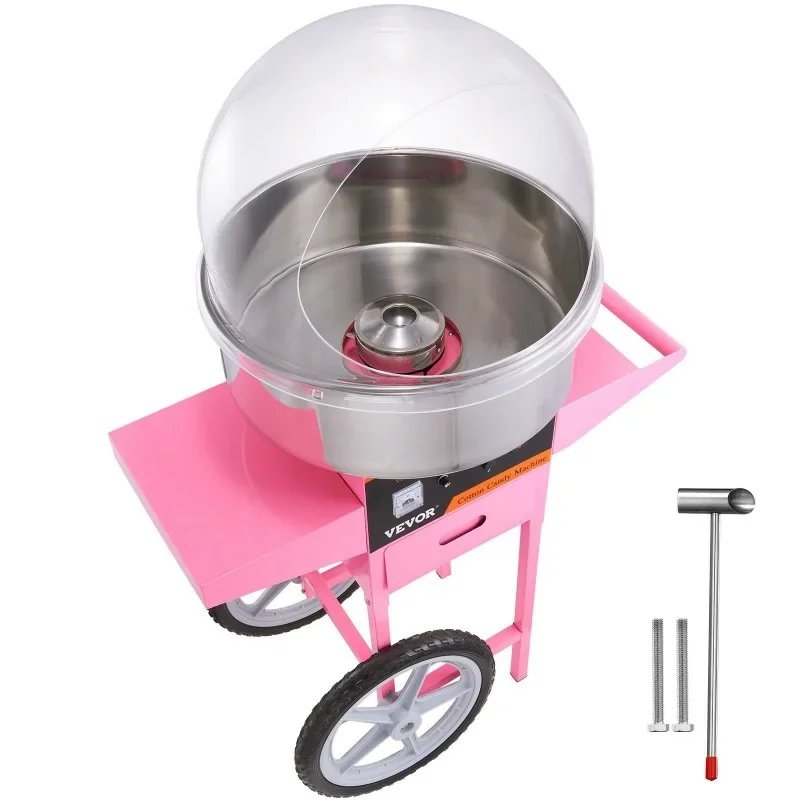 Machine barbe à papa professionnelle avec couvercle sur chariot - Couleur rose Prix Cassé