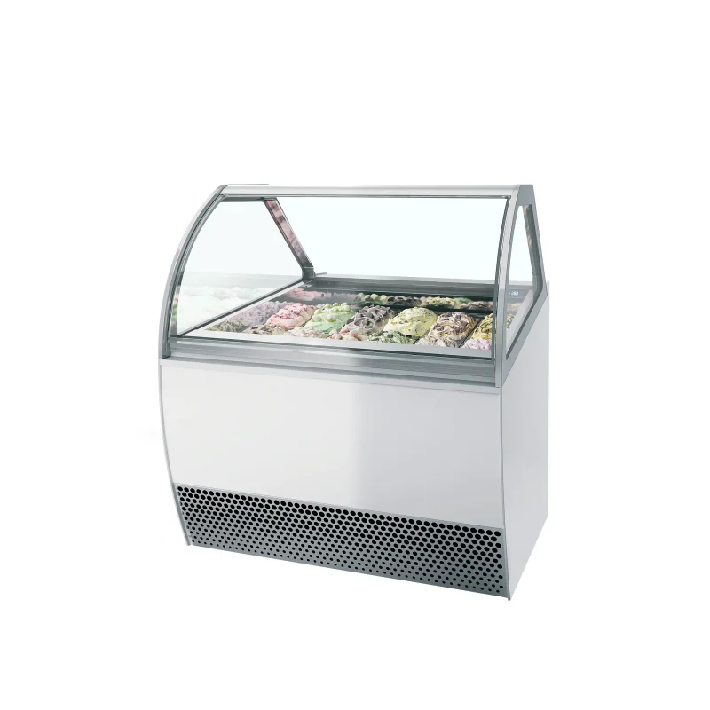 Satisfait Ou Remboursé Vitrine à glace ventilée pour 16 bacs avec façade bombée - capacité 16 x 5 litres - TEFCOLD
