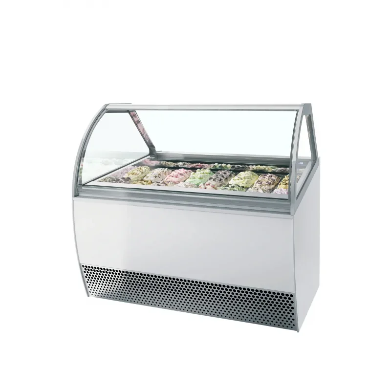 Vitrine à glace ventilée pour 18 bacs avec façade bombée - capacité 18 x 5 litres - TEFCOLD Promotion